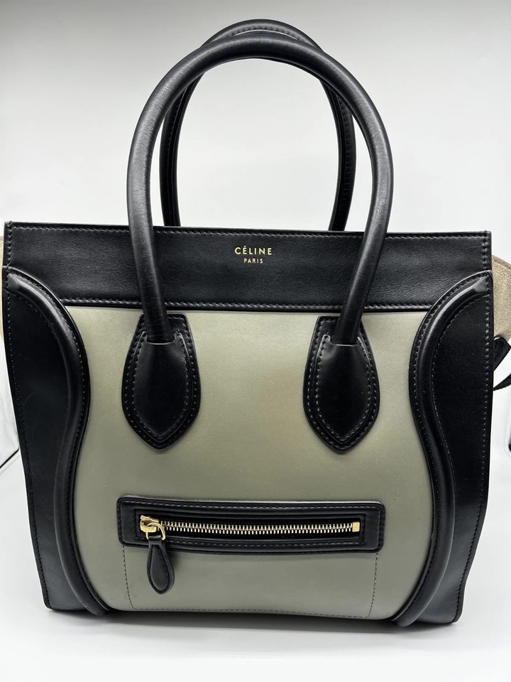 CELINE Luggage Shopper Tote Nano Bicolor Leather Shoulder Bag Top Handle Medium