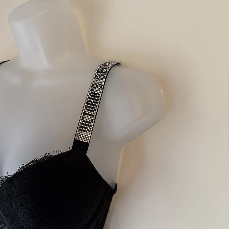 Victoria's Secret Very Sexy Black Bombshell Push Up Bra Bling Size 34C Lace - Image 3 of 4