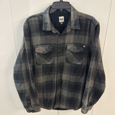 Volcom Workwear Mens Size XL Black Gray Plaid Fleece Lined Flannel Shacket Snap