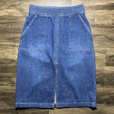 FRAME Denim Midi Skirt Size 26 Trapunto Topstitch Front Vent Back Zip A-Line