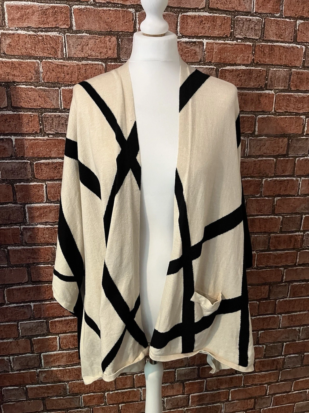 WynneLayers Poncho Style Cardigan Cream & Black Size XS MarlaWynne