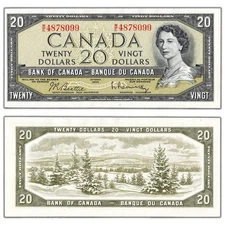 $20 1954 Bank of Canada Note Beattie-Rasminsky W/E Prefix BC-41b - AU/UNC