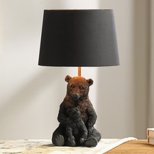 Bear And Cub Desk Lamp E26 light bulb Resin Fabric Shade Home Decorative