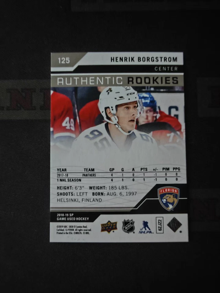 2018-19 Upper Deck SP Game Used Hockey Rookies Henrik Borgstrom /297 - Image 2 of 2