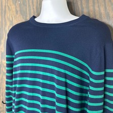 Brooks Brothers Men  s L Blue Green Striped Crew Neck Cotton Sweater NEW 98