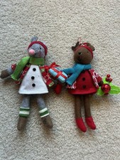 Handmade Felt Fabric Christmas Ornaments Mouse  Reindeer Set of 2 Holiday Decor