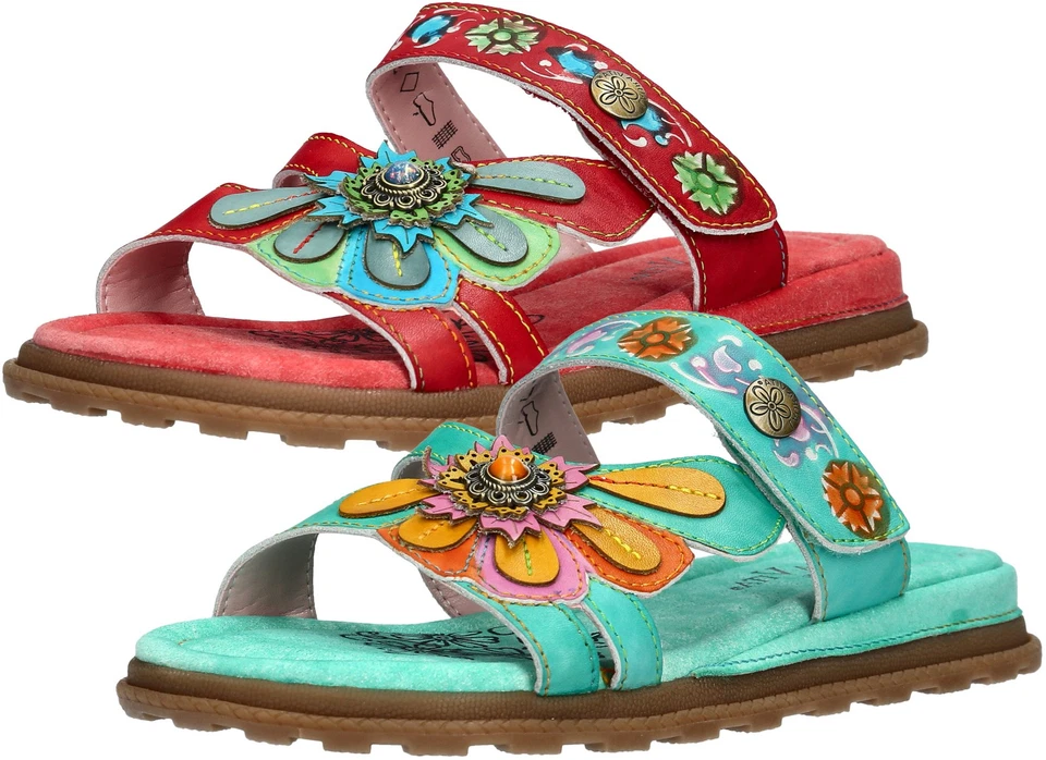 Laura Vita Damen Pantolette Boho florales Muster im Patchwork Design Brownieo 04 - Bild 1 von 1