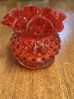 Fenton Amberina/Orange Hobnail Glass Ruffled Rim 4 inch Vase , 1970s-80s