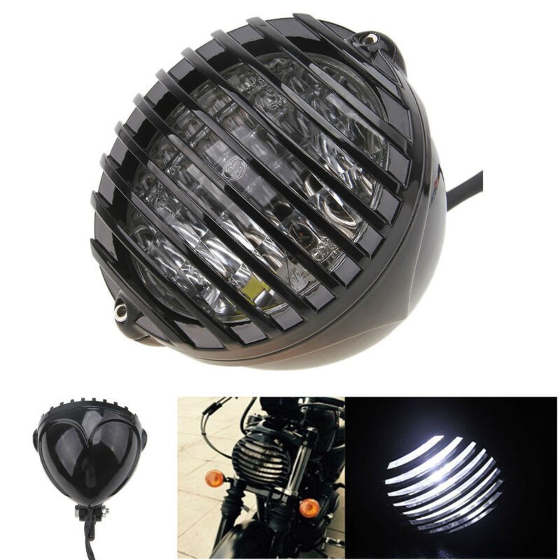 Motorcycle Finned Grill LED Headlight For Suzuki Chopper Bob