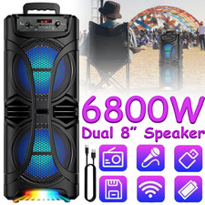 Portable 6800W Bluetooth Speaker Dual 8" Subwoofer Heavy Bass Sound System Party