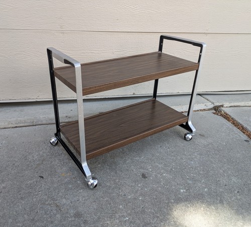 Vintage Mid Century Modern Aluminum Rolling 2-Tier Bar Serving TV Cart K35