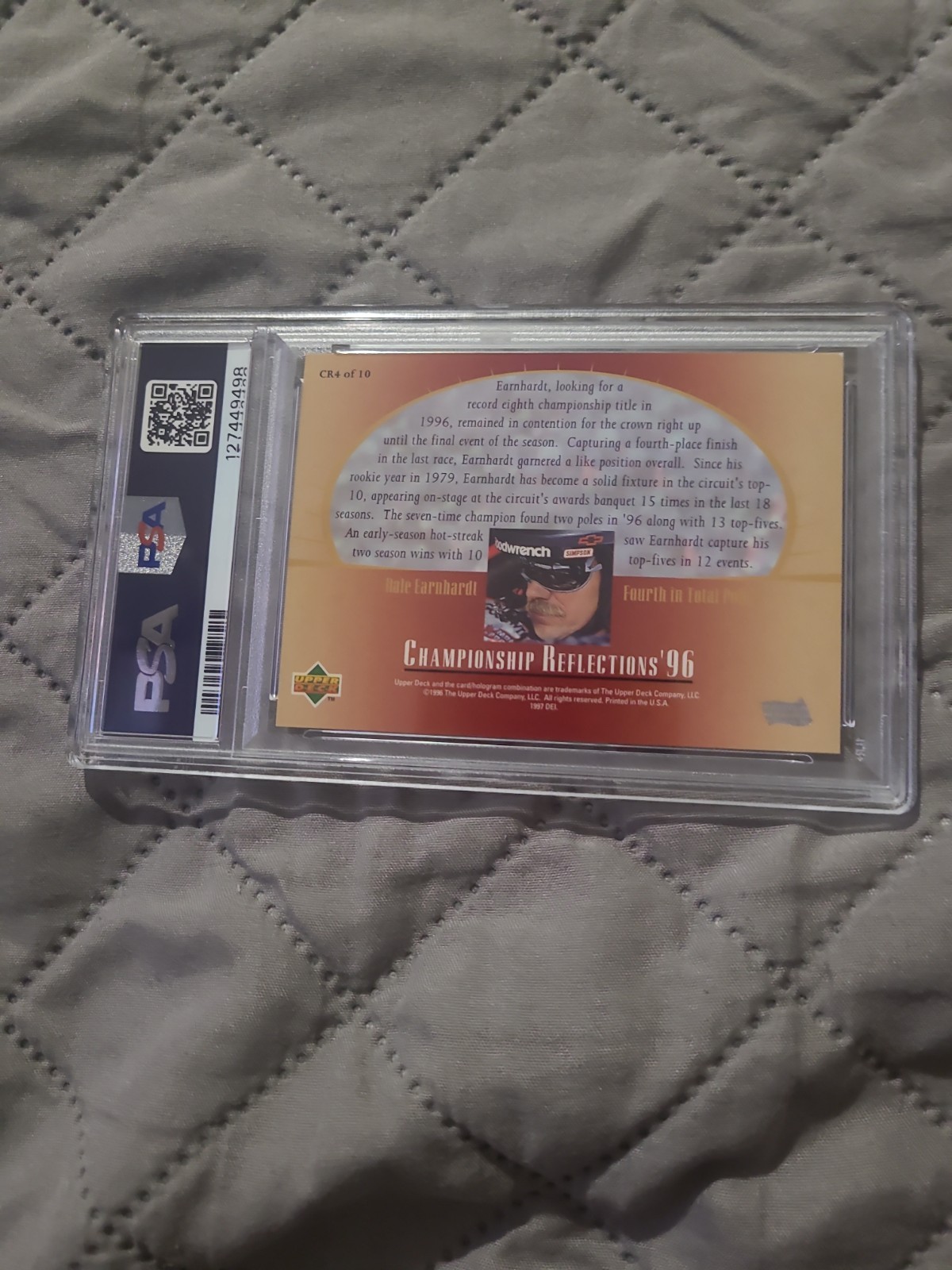 1997 Upper Deck Victory Circle Dale Earnhardt Championship Reflections PSA 8 view 8
