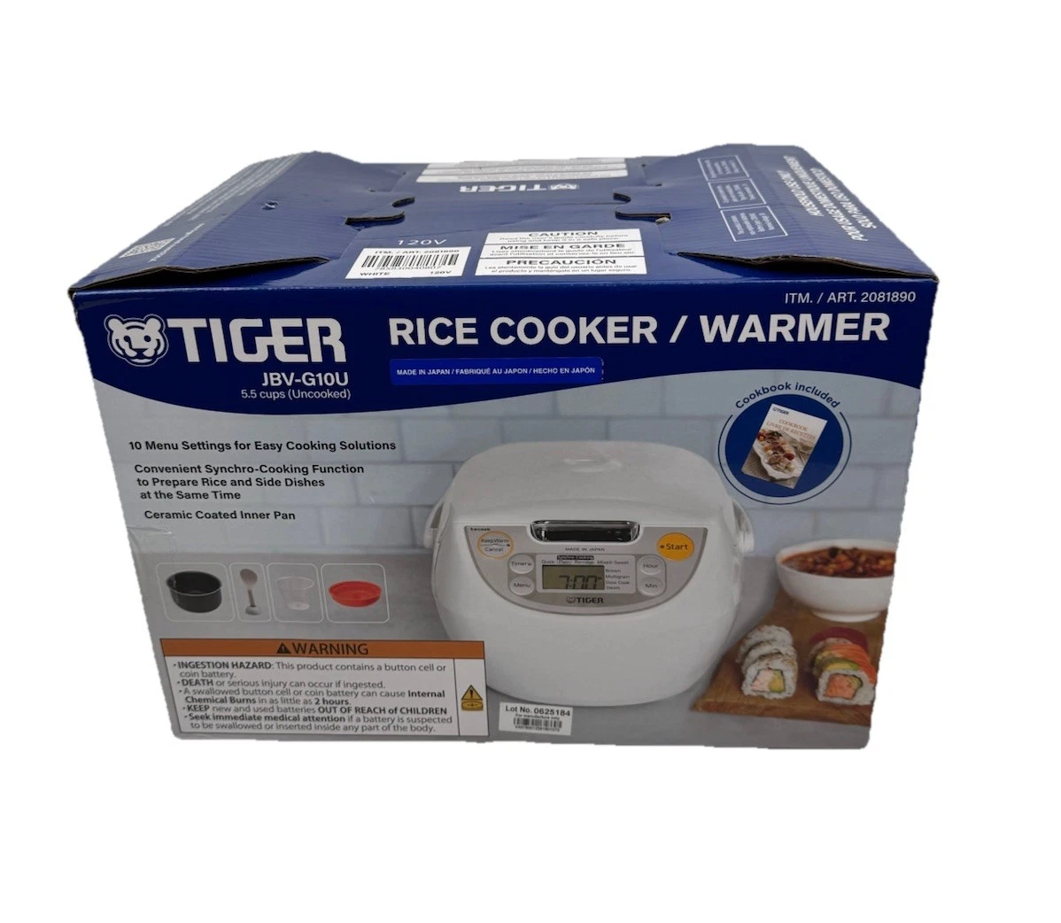 Tiger JBV-G10U Micom Rice Cooker 5.5 Cup Nonstick Japanese White Cooker New READ