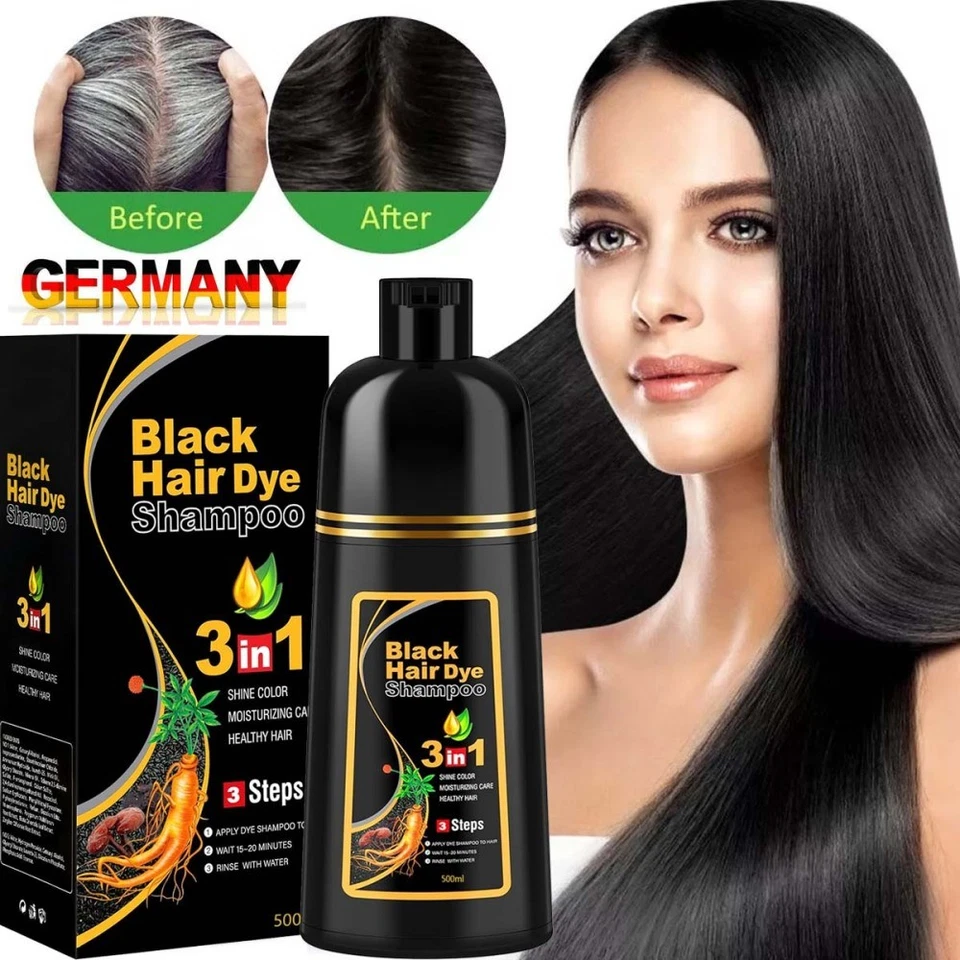 IIIMEIDU 500ml Haarfarbe Schwarz Färbeshampoo Haarfärbeshampoo 3 in 1 Hair Dye Shampoo