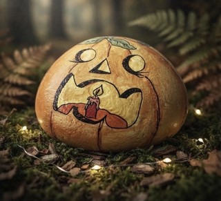 Handbemalter Naturstein Geschenk Deko Haus Garten Balkon XL Großer Kürbis Herbst