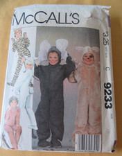 McCALLS 9233 KID'S size 10 ANIMAL COSTUME Pattern Cat-Mouse-Tiger-Bunny-PJs-1984