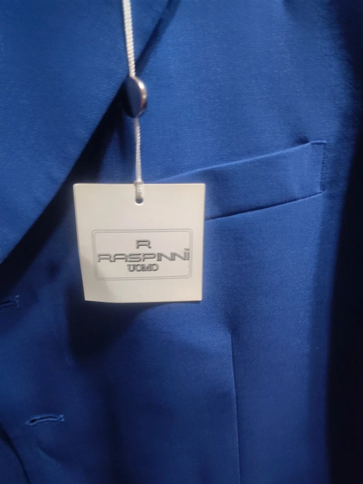 Nuevo NUEVO CON ETIQUETAS Raspinni Para hombres Azul Cuadros Abrigo Deportivo Chaqueta a Cuadros 100% LINO Blazer 40 R Foto 2 de 4