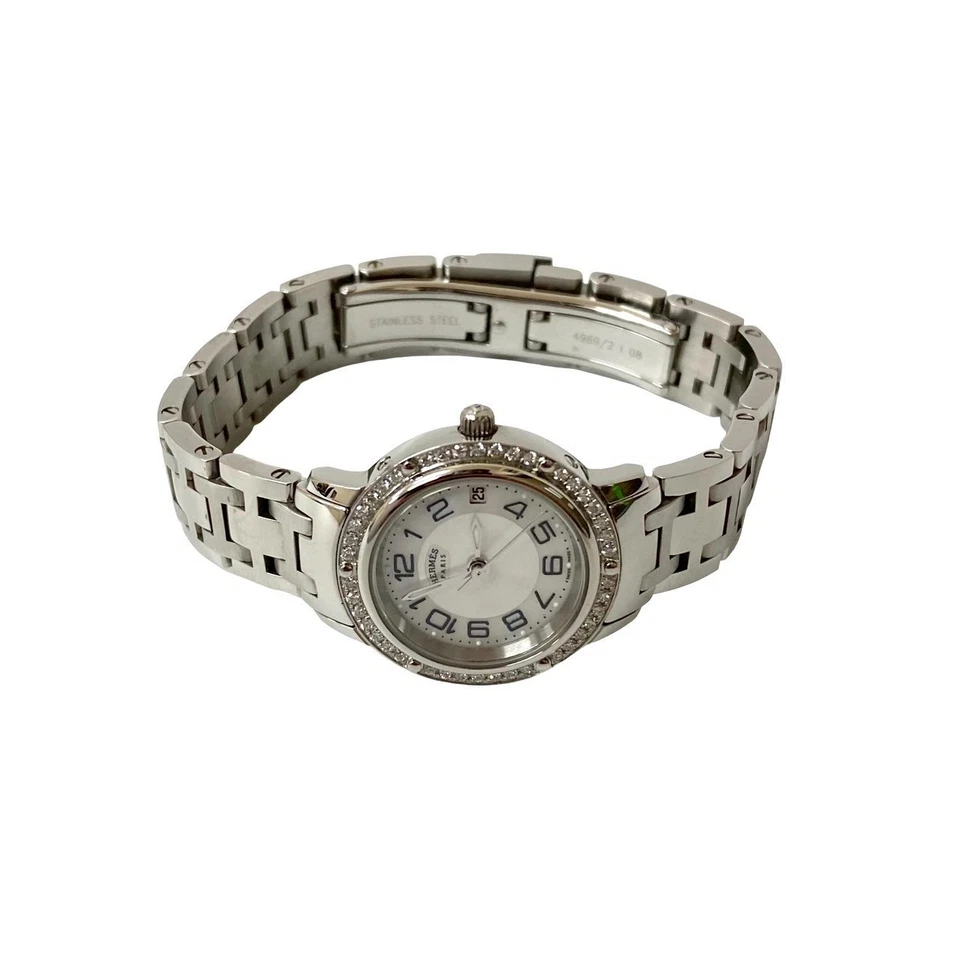 HERMES 推剪钻石表圈石英手表 不锈钢 银色 27524 — 第 4/4 张图片