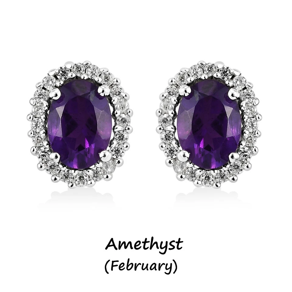 Pendientes de tachuelas de halo de amatista, tachuelas ovaladas de plata esterlina 925, regalo para ella Foto 4 de 4