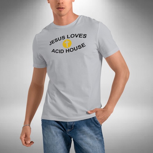 Jesus Loves Acid House Men's T-Shirt Funny Christian Rave Music Lover - Picture 6 of 6