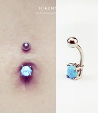 14g Sky blue opal belly button rings, navel rings, body jewelry, surgical steel