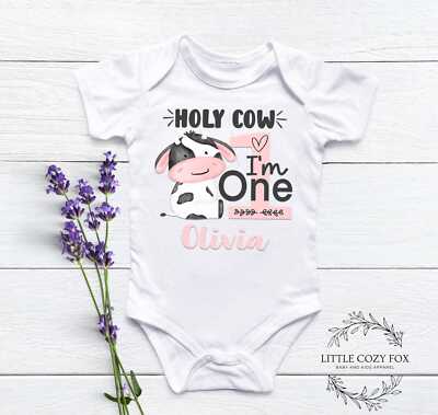 Personalized Holy Cow I m One Birthday Shirt 1st Birthday Shirt Custom Name 
