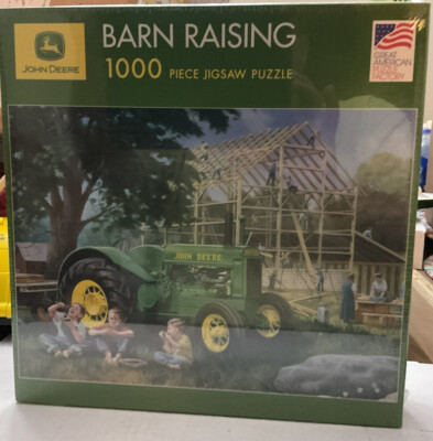 John Deere Barn Raising Puzzle Charles Freitag 1000pc #8678 New Sealed 2006