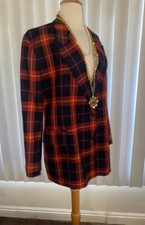 Vintage Classic Wool Plaid Red Navy Gold Blazer w/ Pockets Sz XL