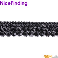 AAA Grade Natural Black Agate Onyx Faceted Gemstone Beads For Jewelry Making 15"