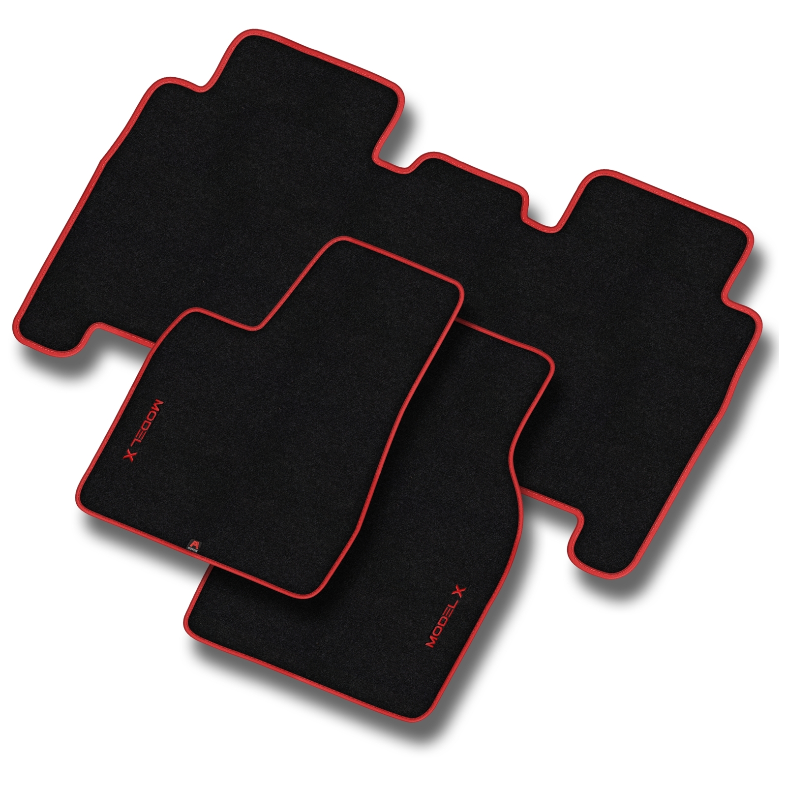 Tapis de sol rouge en velours pour voyager en Tesla Model X en famille