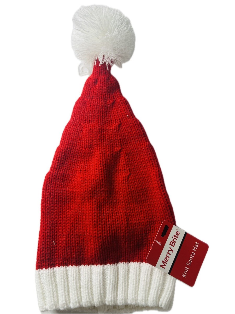 Red White Knitted Holiday Santa Hat Machine Washable Child Unisex One Size