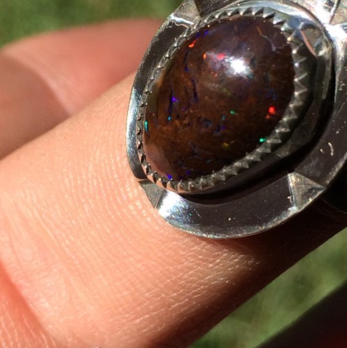 25 Ct Tw Untreated Australian Boulder Opal Handmade Sterling Silversmith Ring - Picture 5 of 10