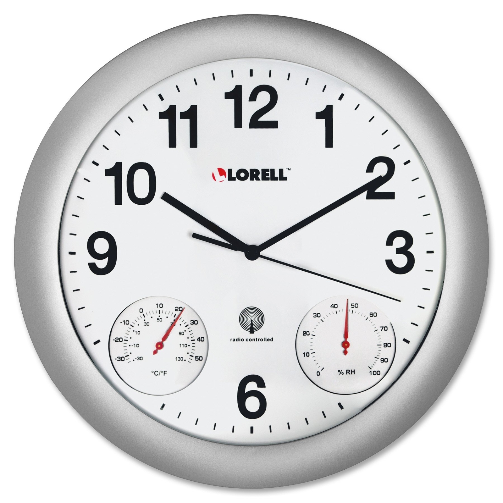 Lorell Analog Temperature/Humidity Wall Clock, 12-Inch, Silver