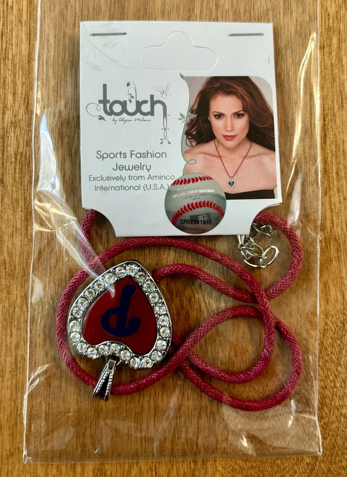 Collar Corazón Cristal Filis Filadelfia Tacto Alyssa Milano Retirado MLB Foto 2 de 3