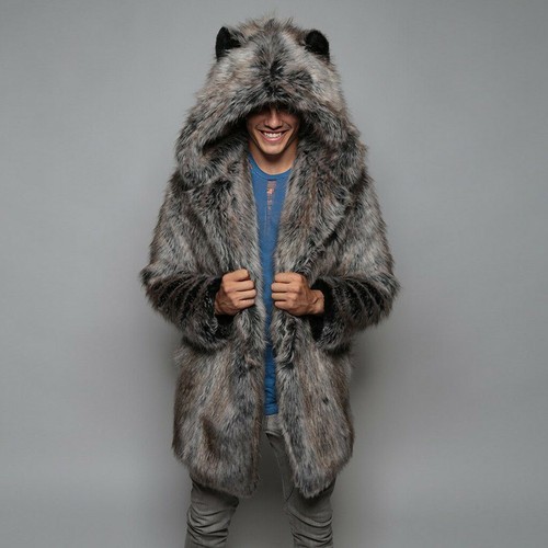Mens Warm Long Coat Jacket Parka Faux 