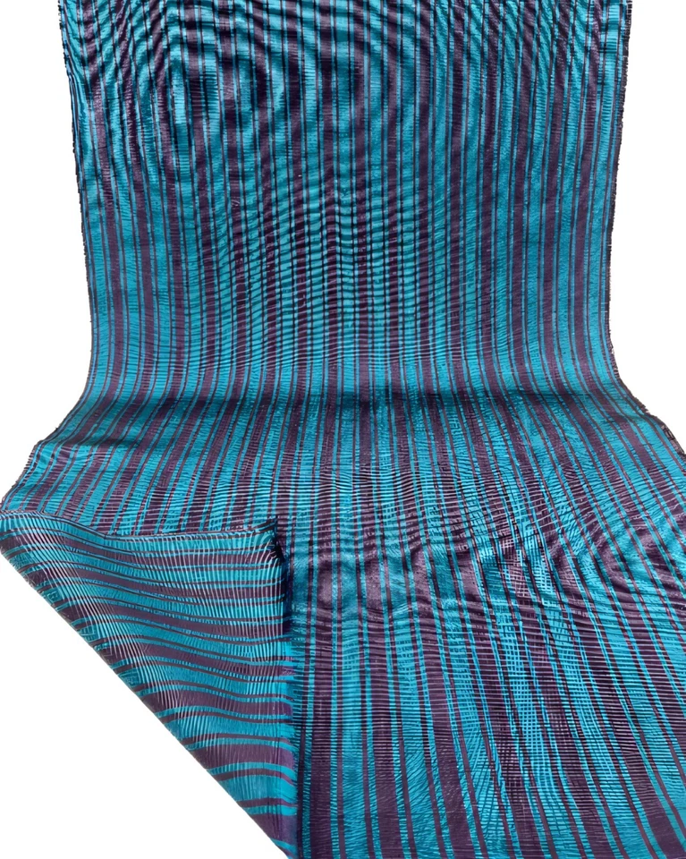 Moire Blue - Damson Striped Silk Luxurious Upholstery Ottoman Fabric By 2 Meter - Image 2 of 4