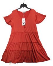 White Mark Red Button Tiered Midi Dress SZ 2X      D249