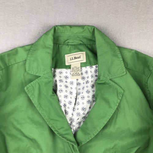 LL Bean Jacket Womens 16P Green Cotton Lined Button Up Lightweight eBay