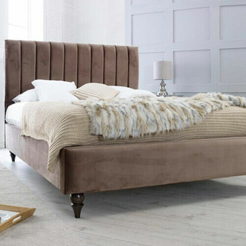 Luxury Modern Plush Velvet Upholstered Fabric Bed Frame with 51" Tall