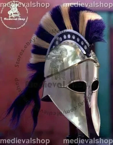 Casco Armadura Corintia Griego Medieval Azul y Blanco Pluma Caballero Espartano Foto 4 de 4