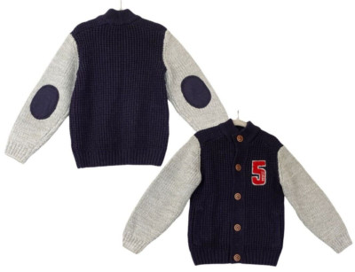 Chunky Elbow Patchwork Cardigan Kids Boys 4 Navy Varsity Embroidered LC WAIKIKI