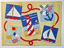 Nautical Fabric Placemats Sailboat Lighthouse Set of 4 Home Essentials NEW