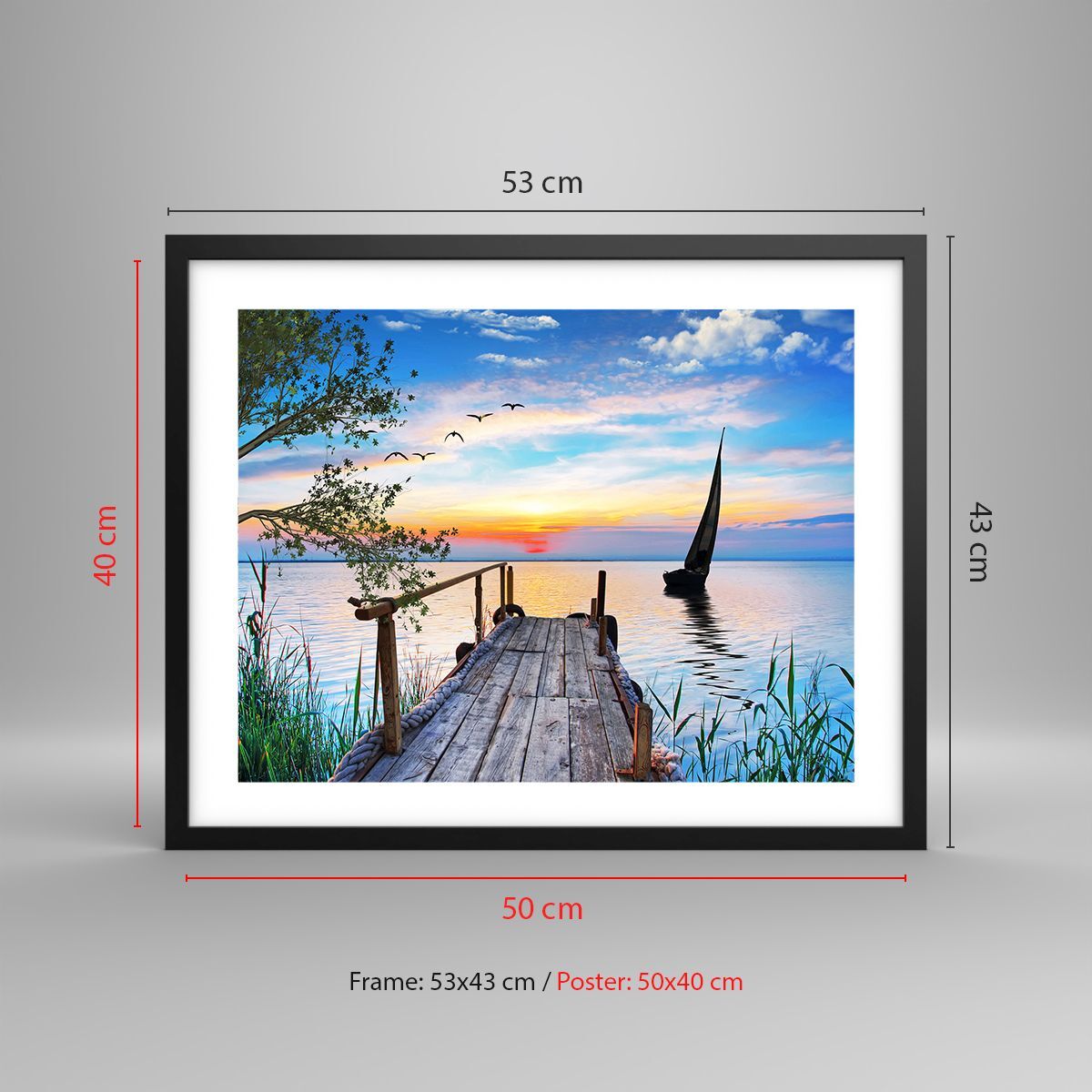 Affiche murale - F - 30x40cm - Toile fleurs beiges - Plage et pont d