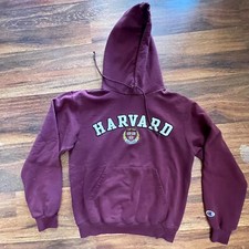 Vintage Champion Harvard University Hoodie Small Stitched Embroidered Burgundy