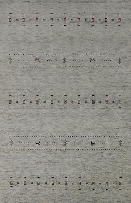 Artisan-made Beige Wool Area Rug Hand-knotted Gabbeh Carpet 5x8 ft