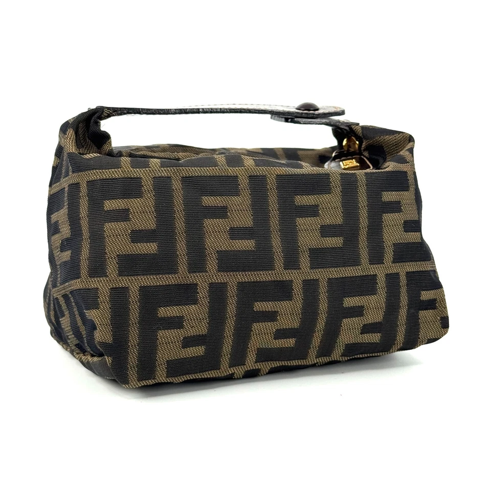[Excellent]FENDI Zucca Brown Vanity Bag Pouch Nylon Authentic F05-0245 - Image 3 of 4