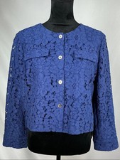NWT Chicos Black Label Creekside Blue Lace Cropped Blazer Jacket Gold Button 1 M