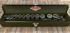 Vintage S-K Tools 1/2" Drive SAE 12 pt 11 piece (+2) Socket Set w/ Case