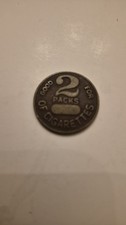 WWII Era Vintage Brass Trade Token Good For 2 Packs Of Cigarettes USA 1940s
