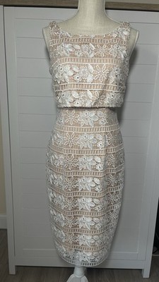 NEW - UK Brand COAST - Cream & Nude Sleeveless Lace Pencil Dress US6/UK10 #73
